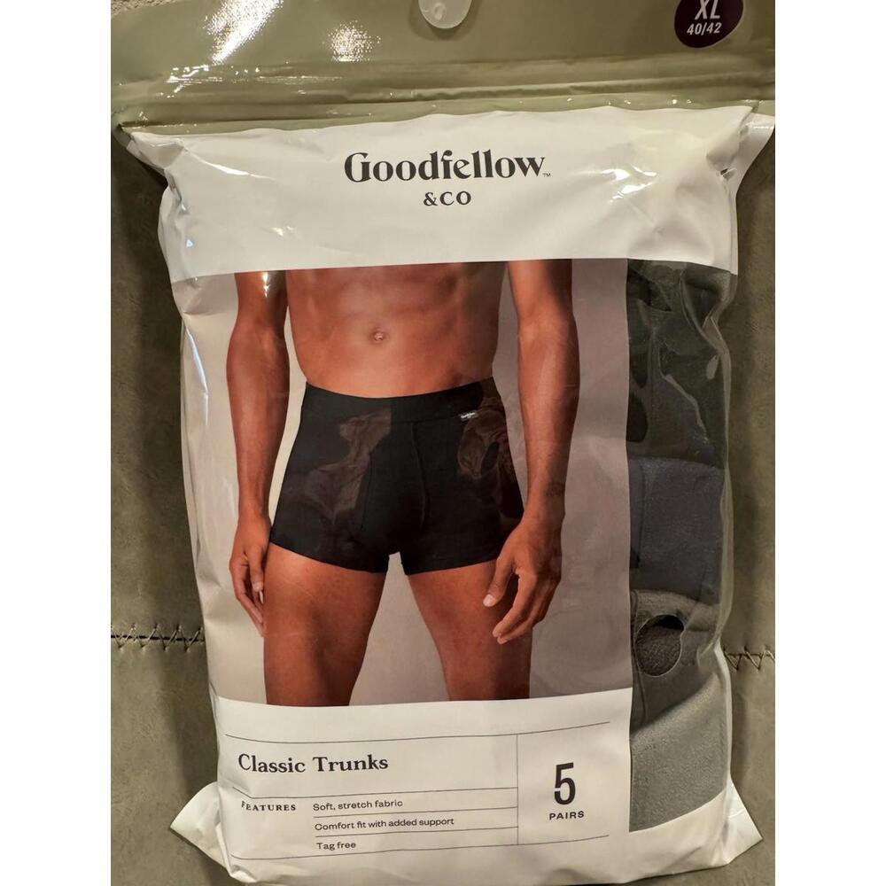 NWT Goodfellow 5 Pack Classic Comfort Fit Trunks Black Size XLarge 40"-42"